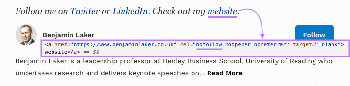 A nexus  with nofollow property  successful  author's byline