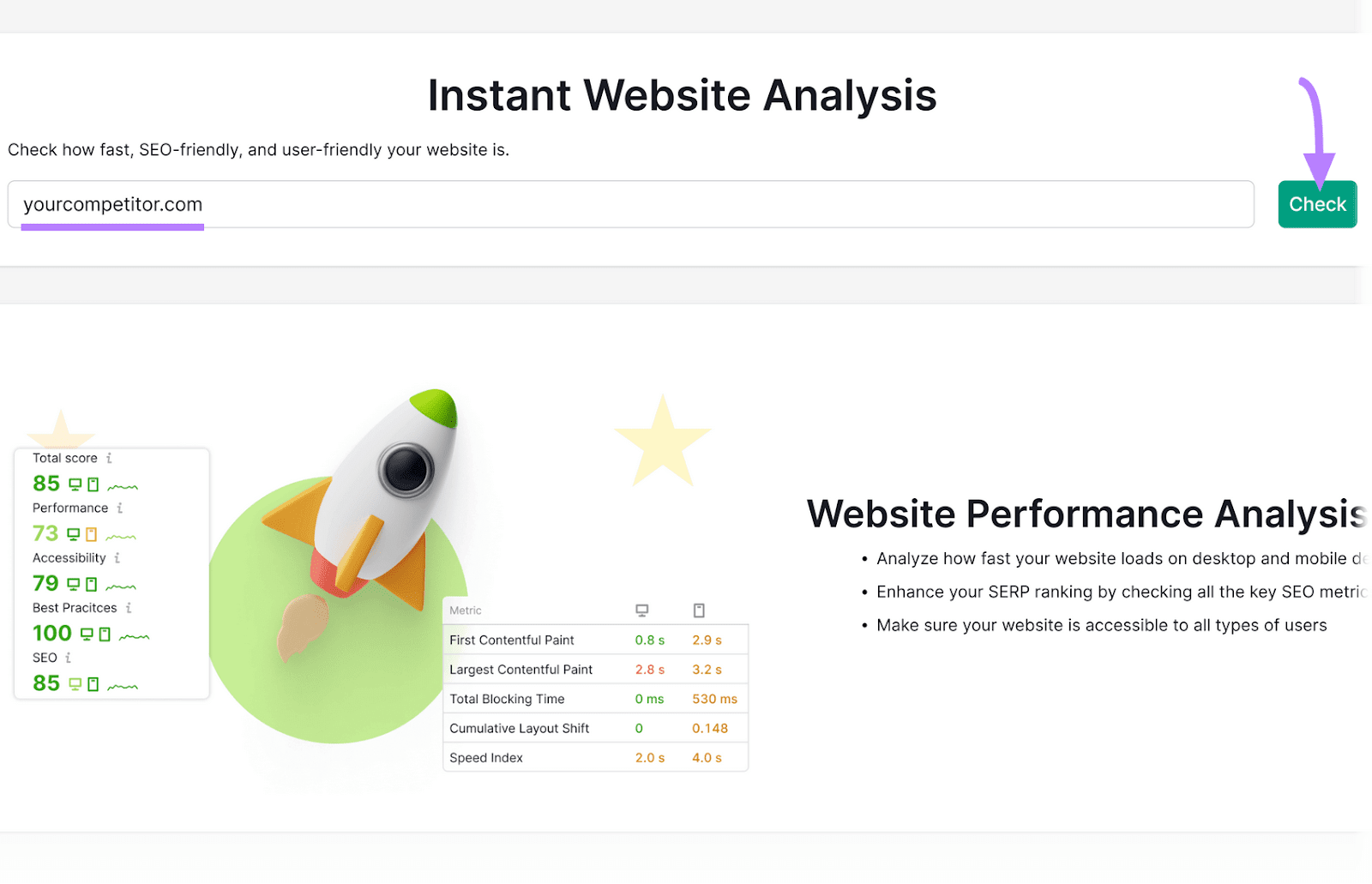 Instant Website Analysis tool landing page