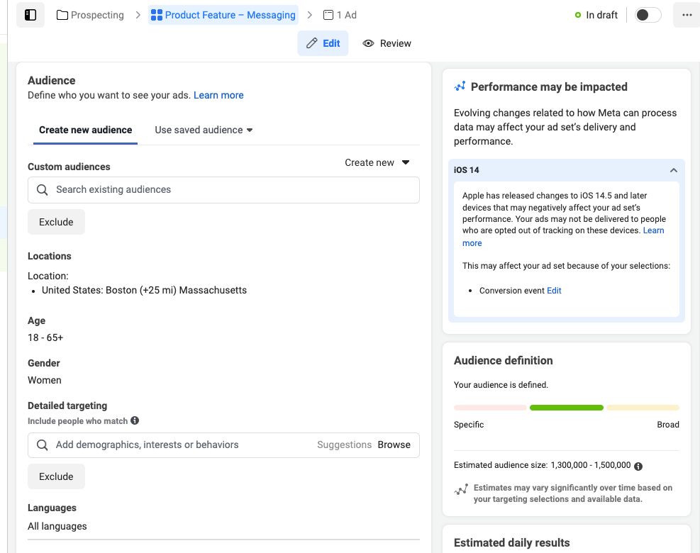 targeting process on Facebook Ads