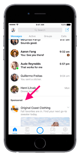 Come appaiono le inserzioni dall'app Messenger Facebook