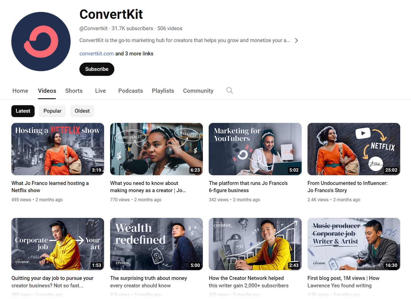 ConvertKit's YouTube channel
