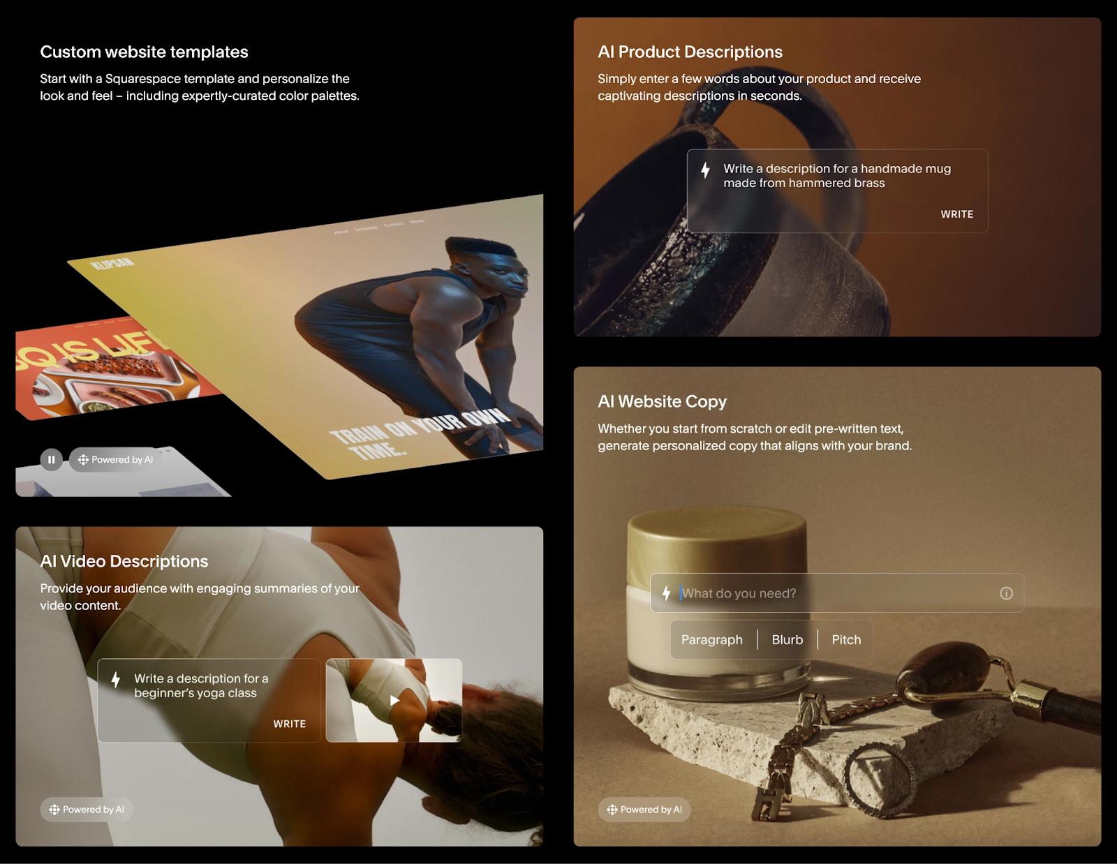 squarespace blogging level    ai tools for merchandise  descriptions, video descriptions, and website copy