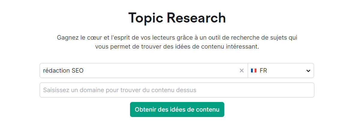 Topic research, page d'accueil