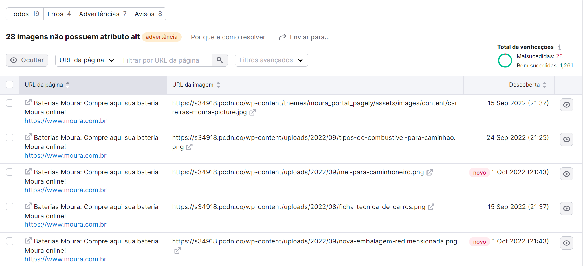 O que é texto âncora? Boas práticas para otimizar seus links 11 texto âncora - detalhes das advertências na ferramenta auditoria de site