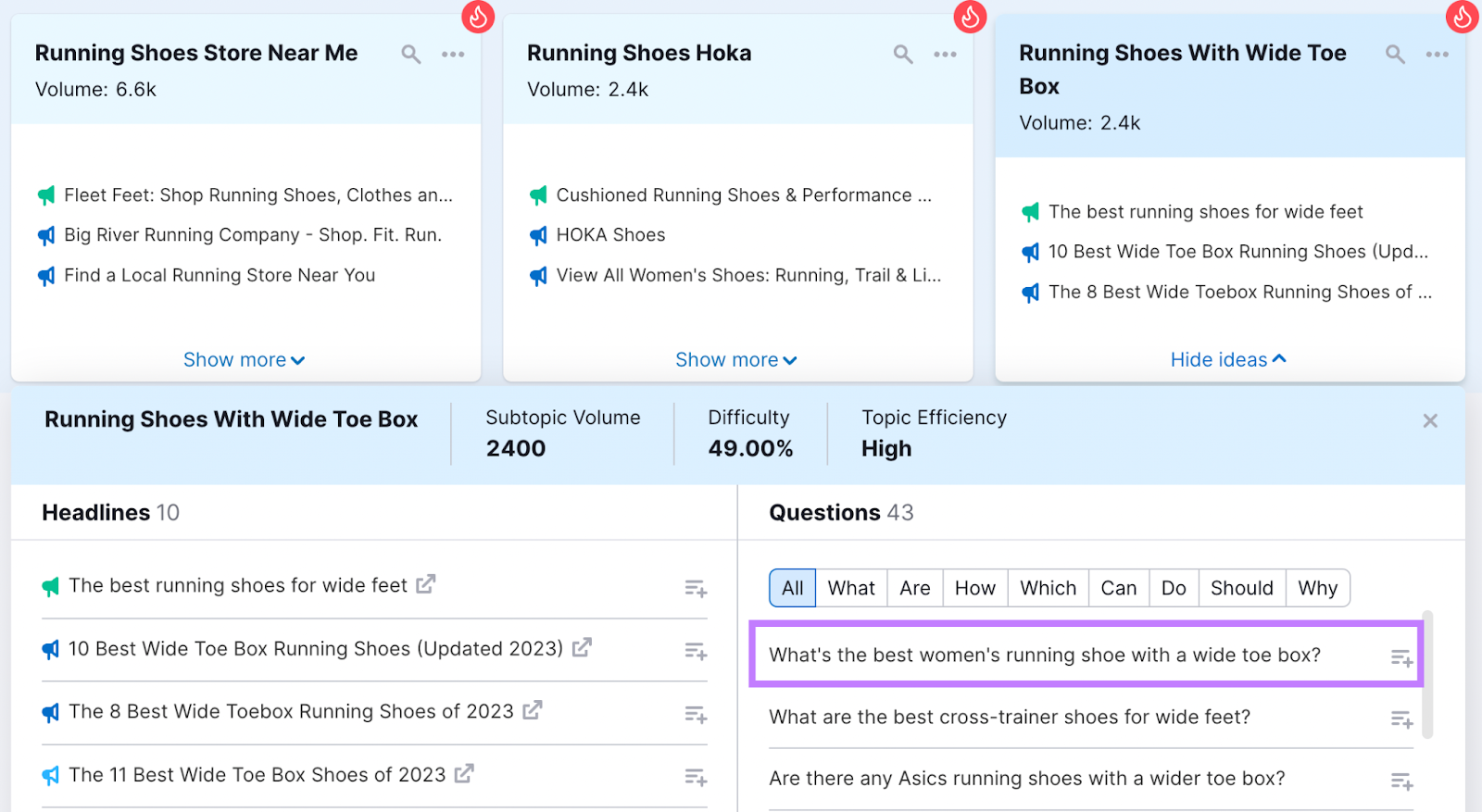 Topic Research "Content Ideas" report