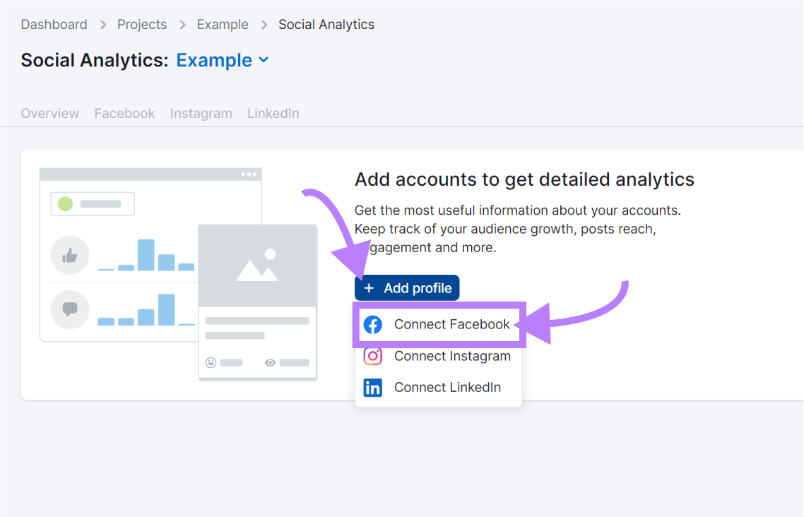 "Add profile" to Social Analytics tool