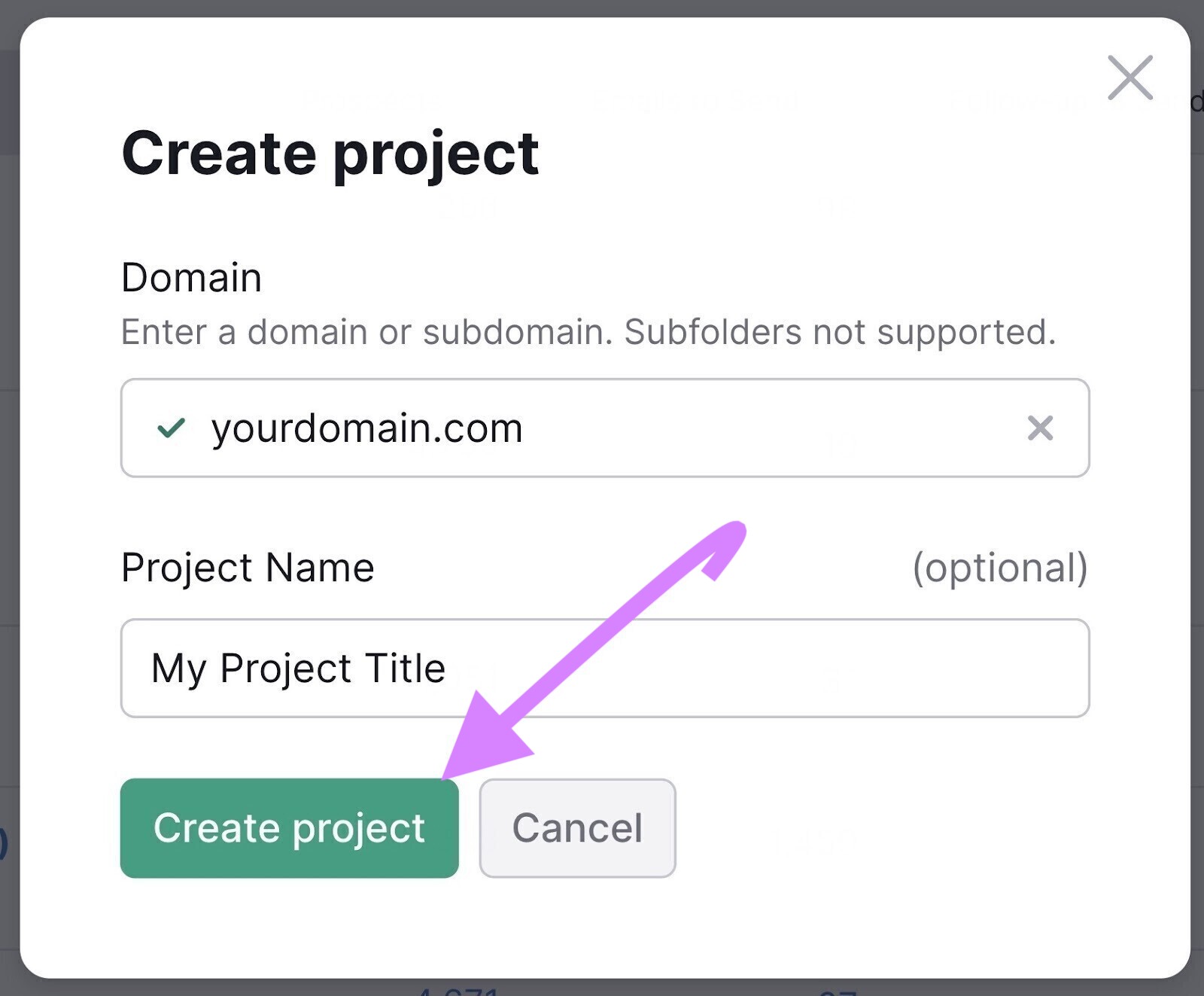 Creating a project in Site Audit tool