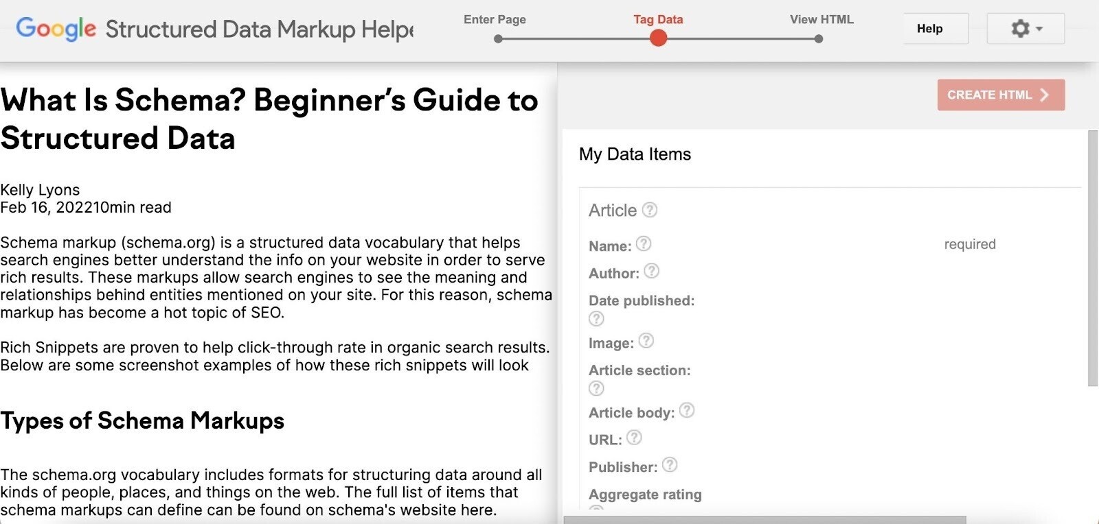 Structured Data Markup Helper by Google