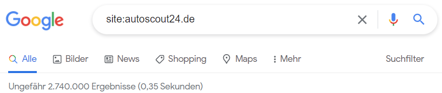 Site-Suche bei Google: Anzahl der Ergebnisse