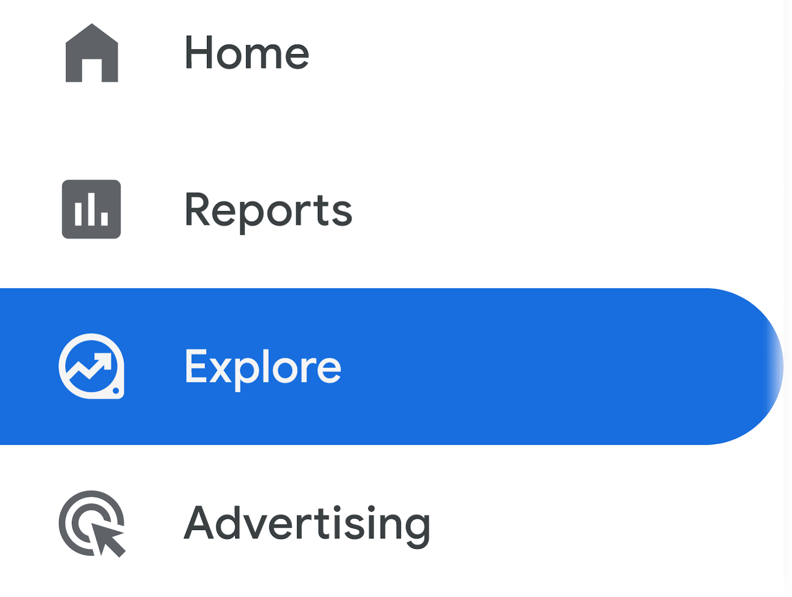 “Explore” selected from Google Analytics menu
