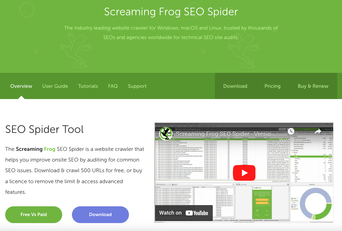 Screaming Frog SEO Spider landing page