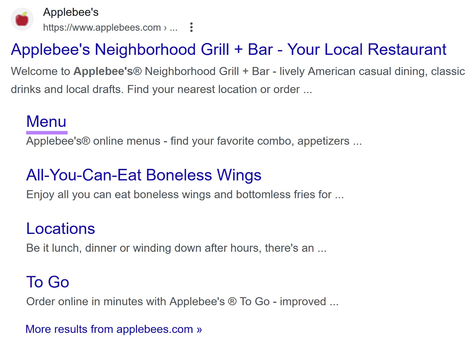 Applebee's in SERP