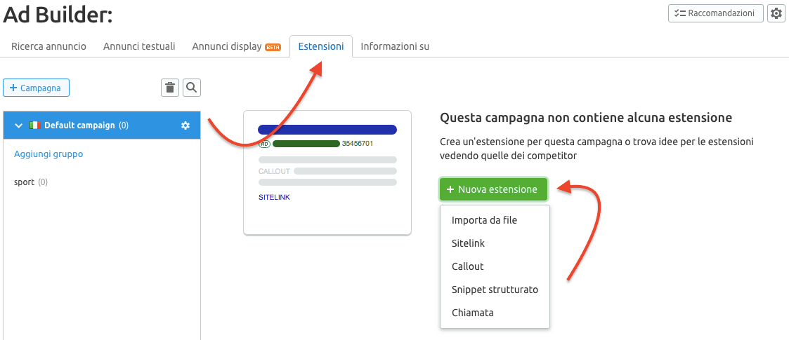 Come creare estensioni per gli annunci con Ad Builder di SEMrush