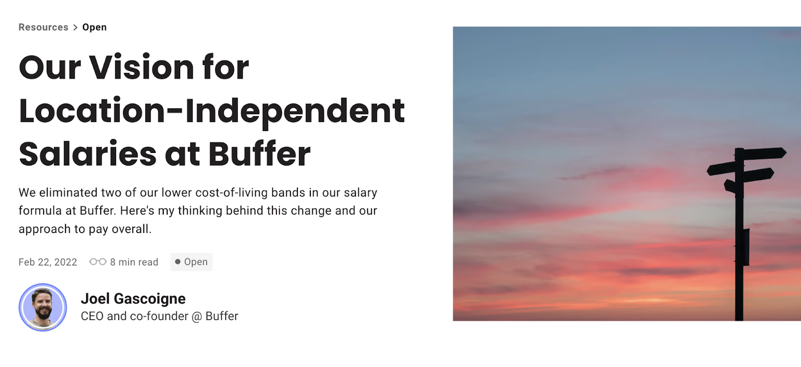 Joel Gascoigne's blog titled "Our Vision for Location-Independent Salaries at Buffer"