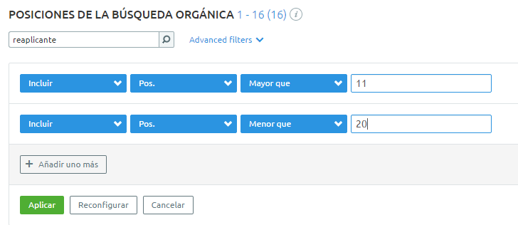 Filtro para posiciones orgánicas