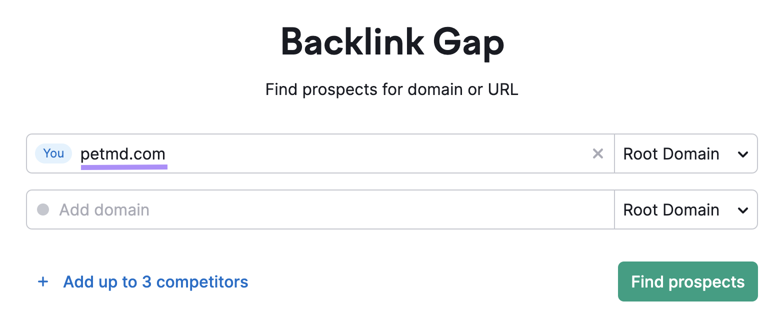 "petmd.com" entered into the archetypal  hunt  barroom  successful  Backlink Gap tool