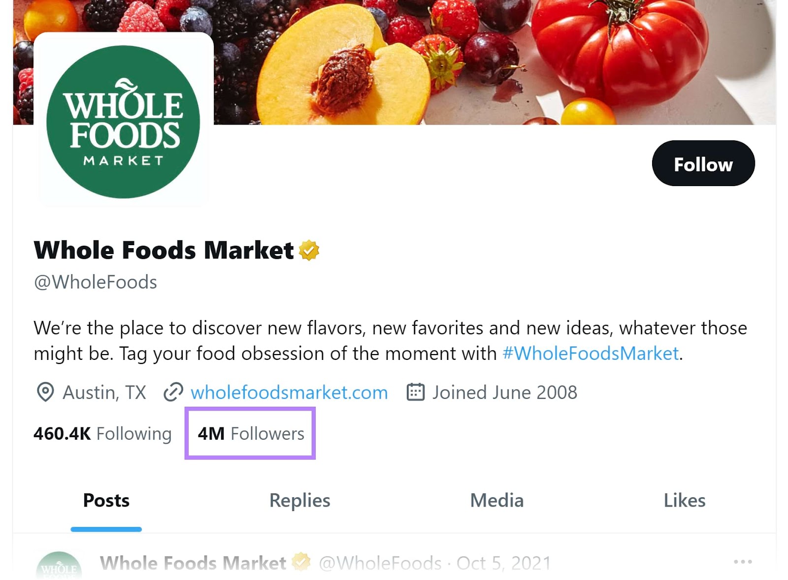 Whole Foods Market has 4M followers on X (formerly Twitter)