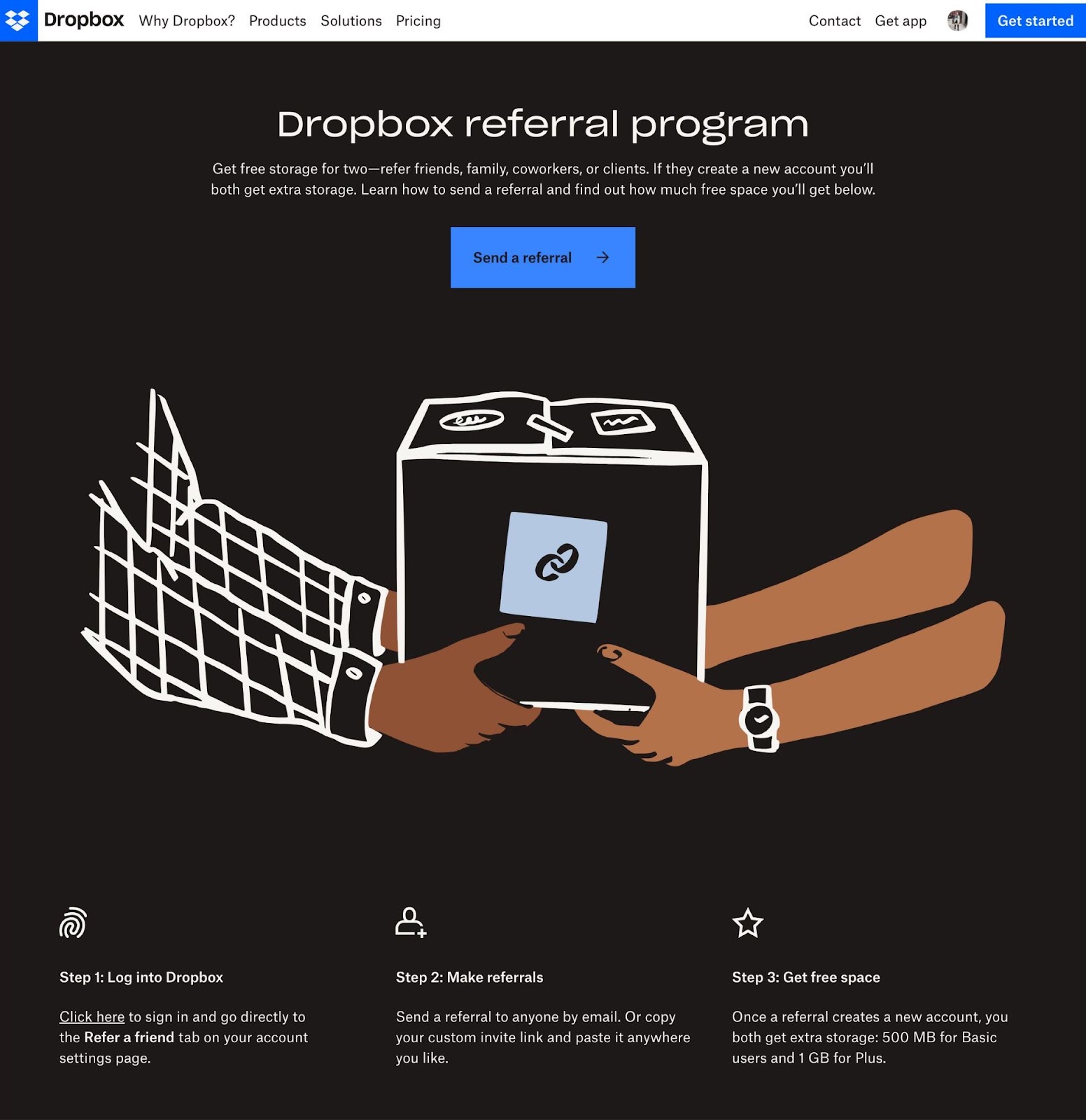 Dropbox referral program page