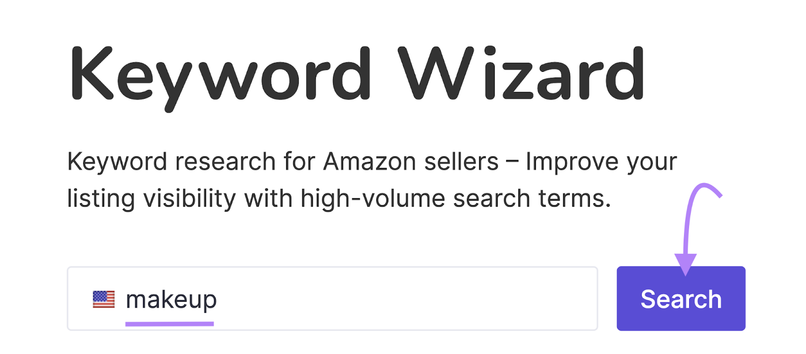 "makeup" entered into the Keyword Wizard for Amazon app search bar