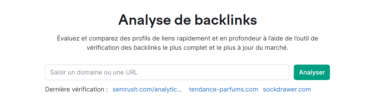 Barre de saisie d'Analyse de backlinks de Semrush