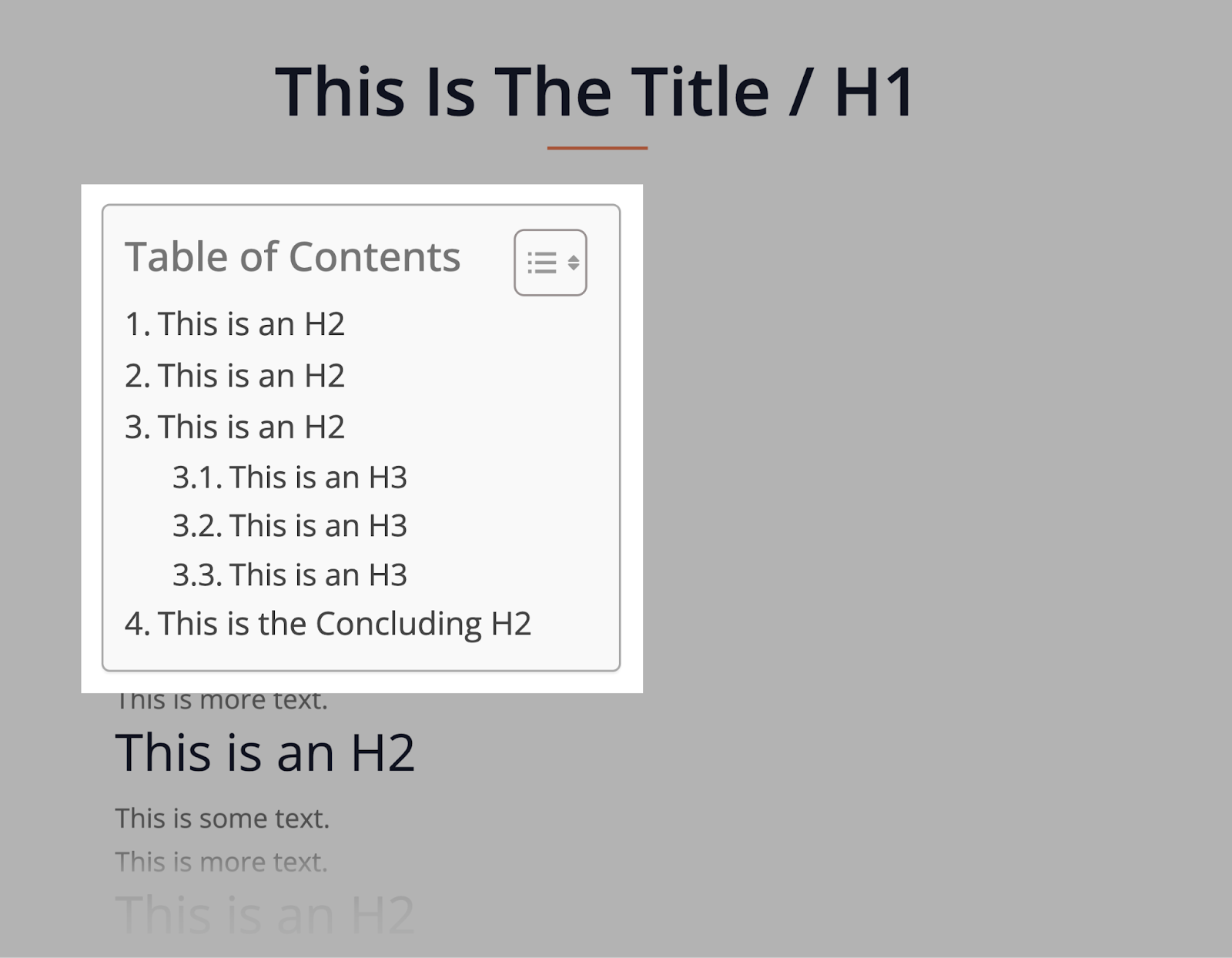 example of "Table of Contents" in Easy Table of Contents plugin