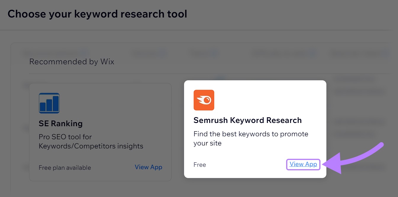 “Semrush Keyword Research” box