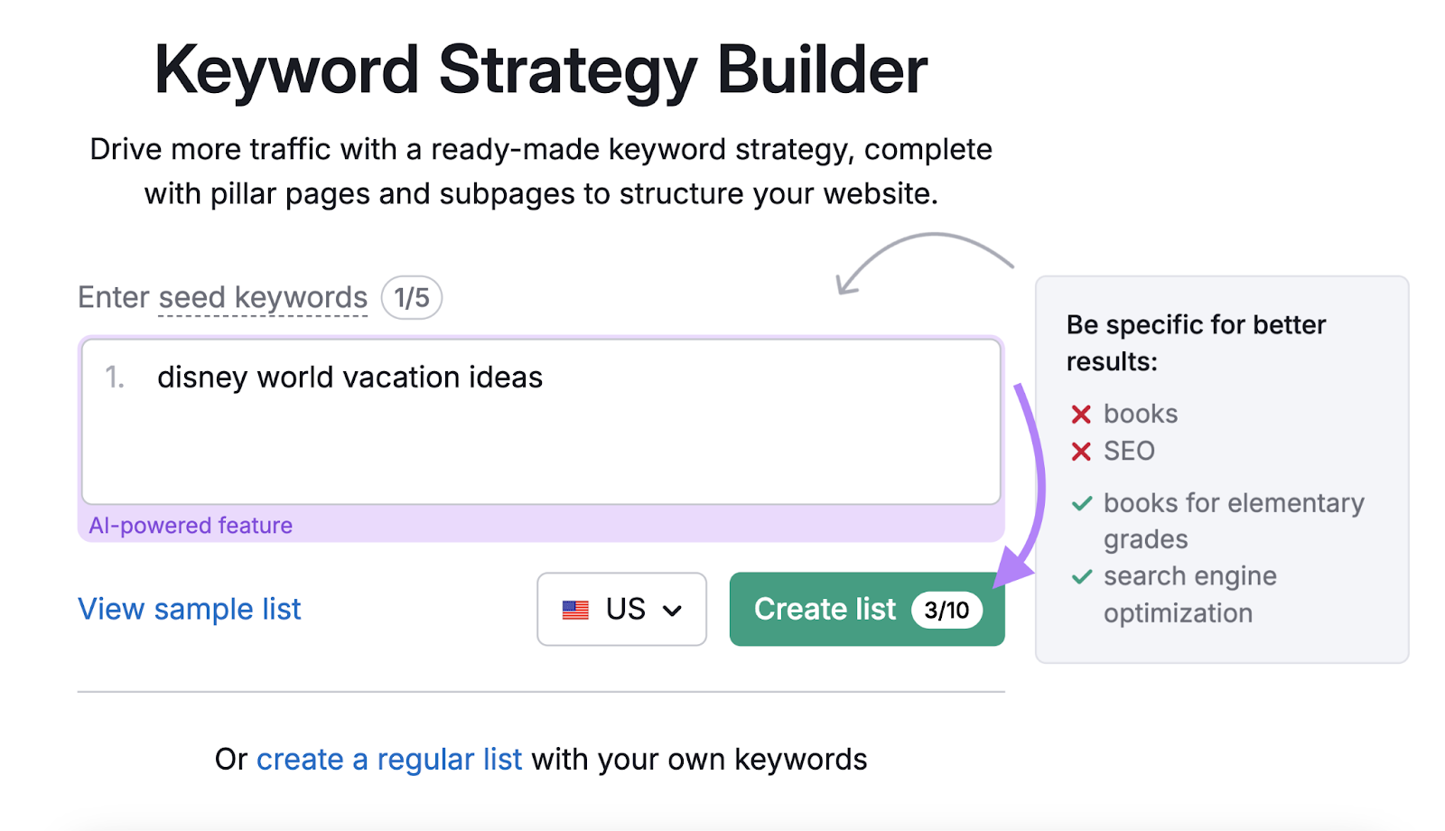 Seed keyword is entered into nan tool.