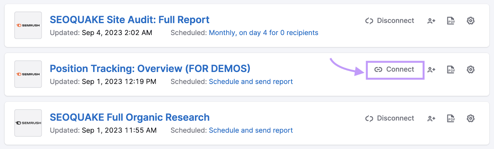 Existing reports list in My Reports tool