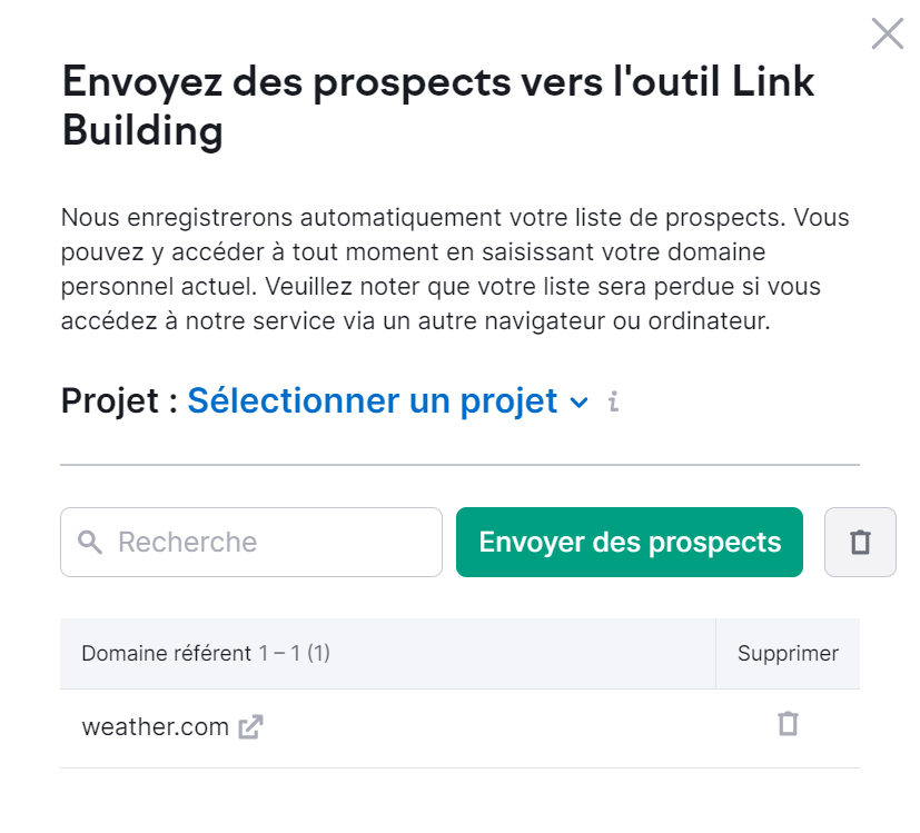 Envoyer des prospects vers Link Building Tool