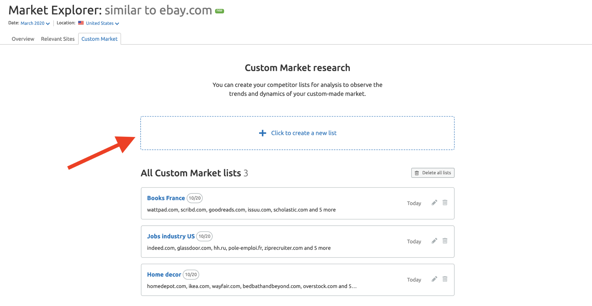 Novedades de SEMrush - Abril 2020 - Custom market