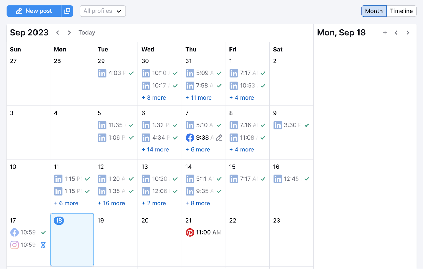 Content calendar in the Social Poster tool