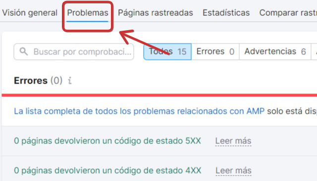 problemas y errores de la web