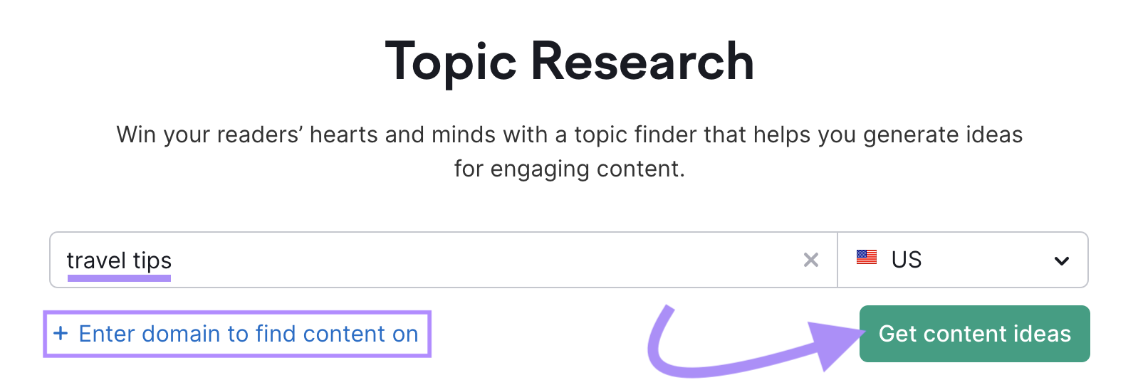 "travel tips" entered into the Topic Research search bar
