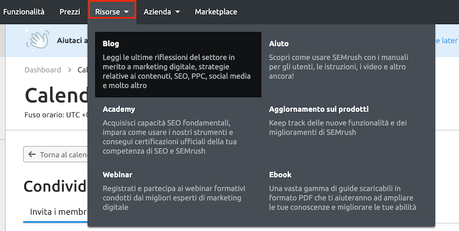 Comandi dedicati agli utenti: le risorse di semrush