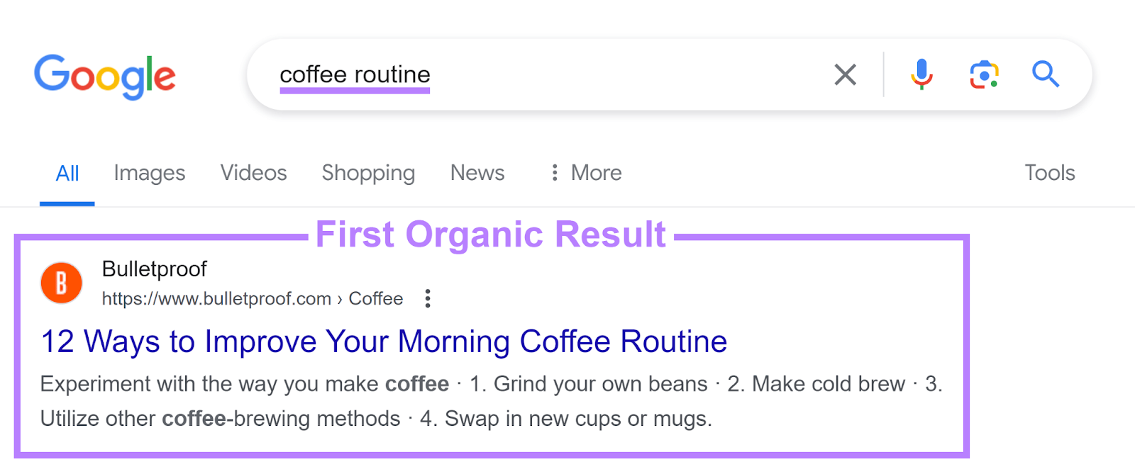 First integrated  effect   annotated for 'coffee routine' hunt  connected  Google.