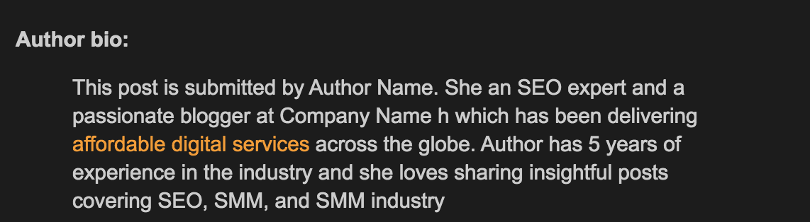 Screenshot: Author Bio