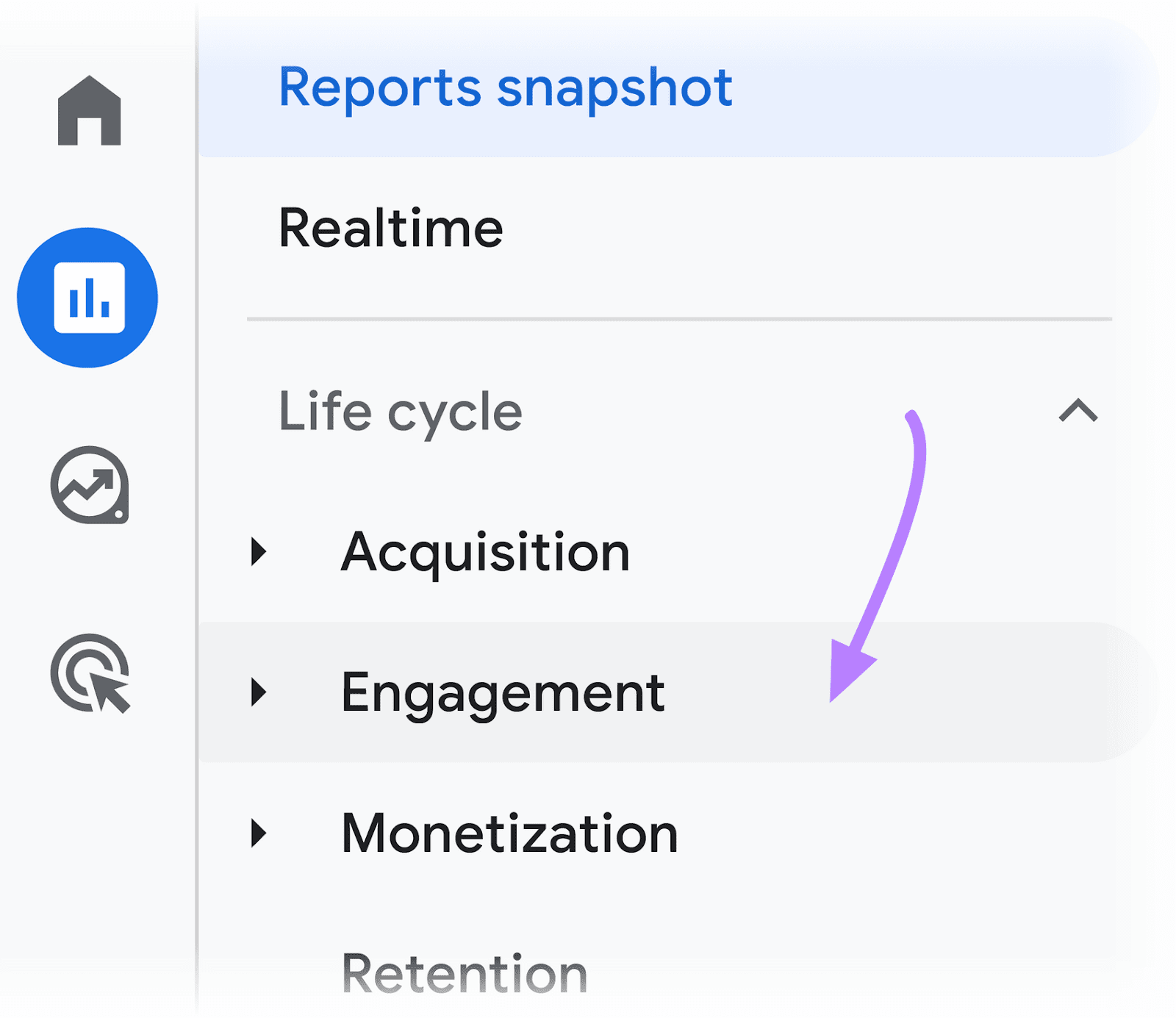 “Engagement" selected under "Life cycle" menu