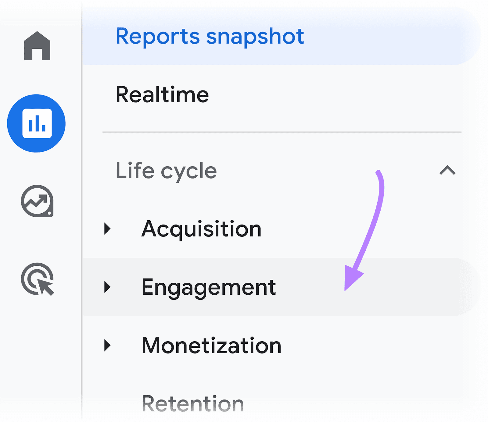 “Engagement" selected nether  "Life cycle" menu