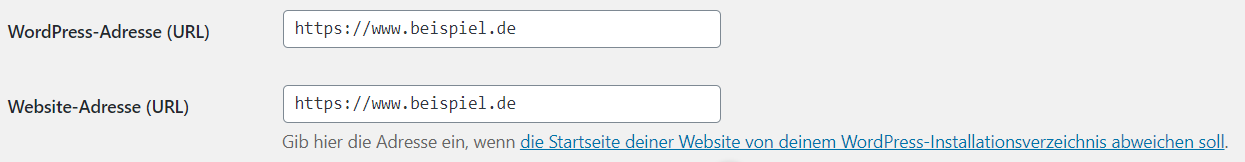Domain festlegen in Wordpress