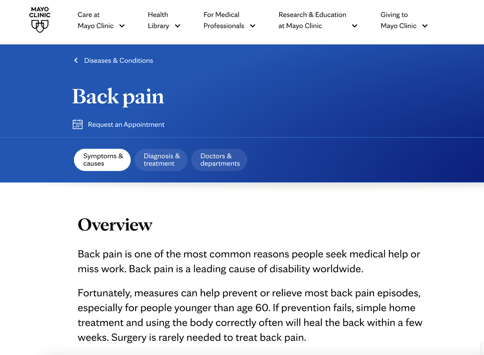 Mayo Clinic's ymyl article on back pain