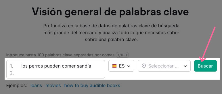 Visión general de palabras clave de Semrush