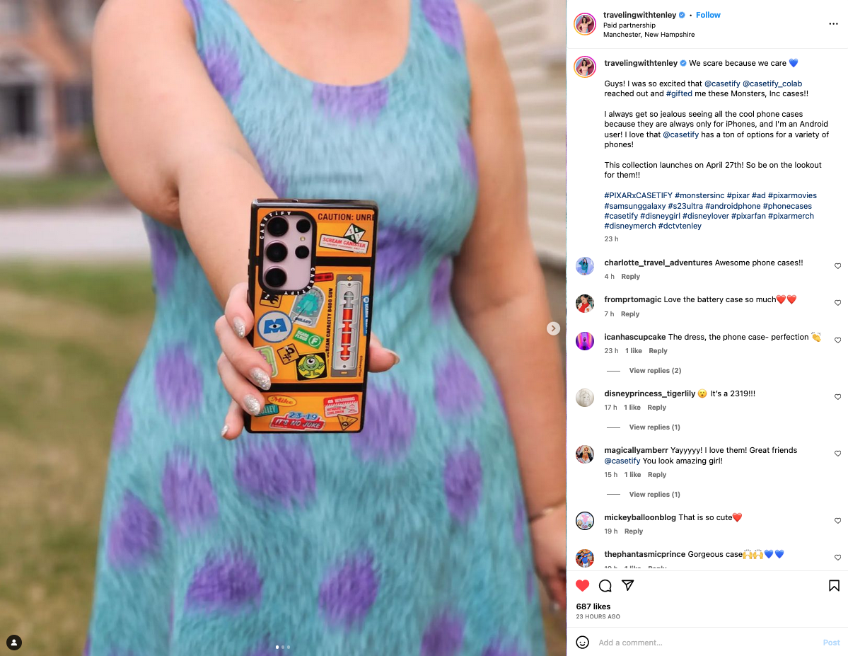 An example of influencer's post on Instagram promoting CASETiFY