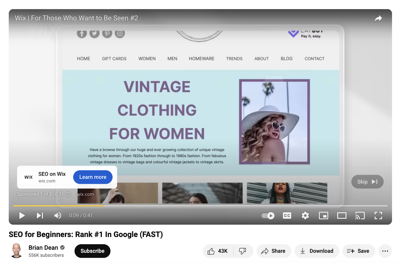 a seo on wix ad plays before an seo for beginners video on youtube