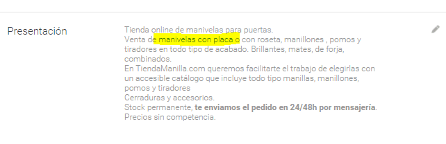 Google My Business Descripción de enlace