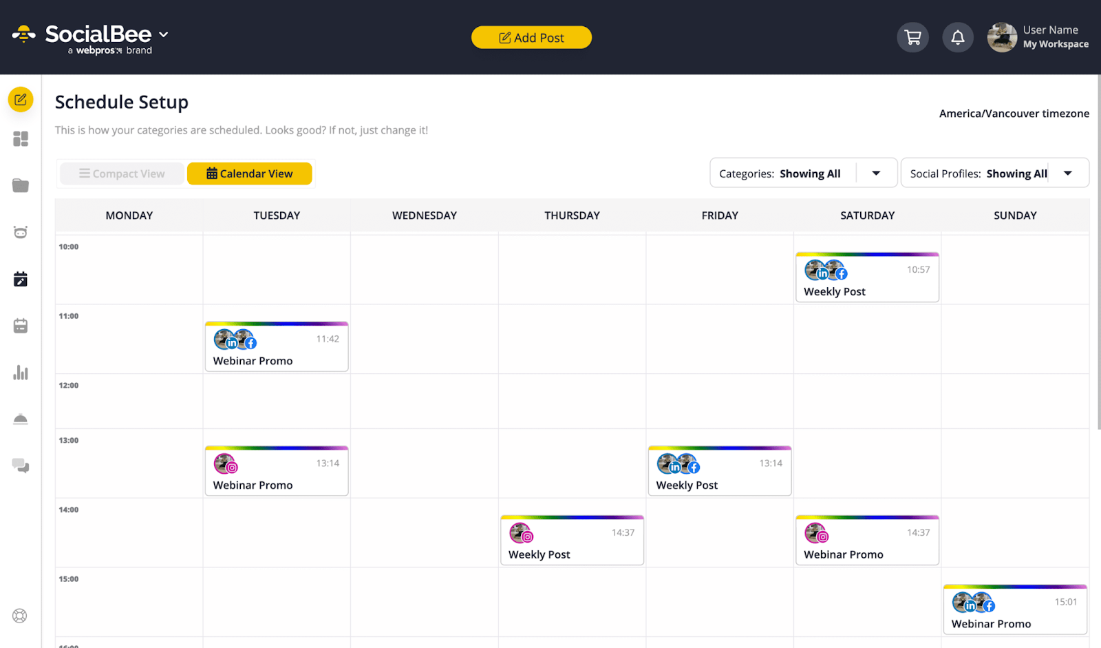 SocialBee's docket   setup dashboard