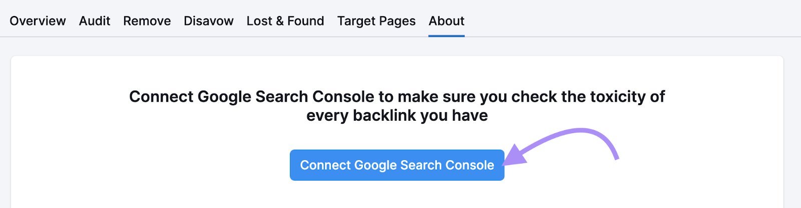 "Connect Google Search Console" fastener  highlighted