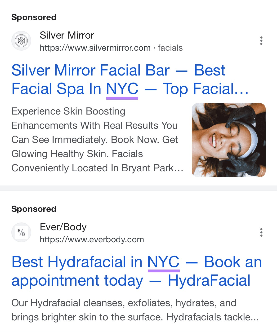 Google hunt  ads for aestheticians successful  New York City