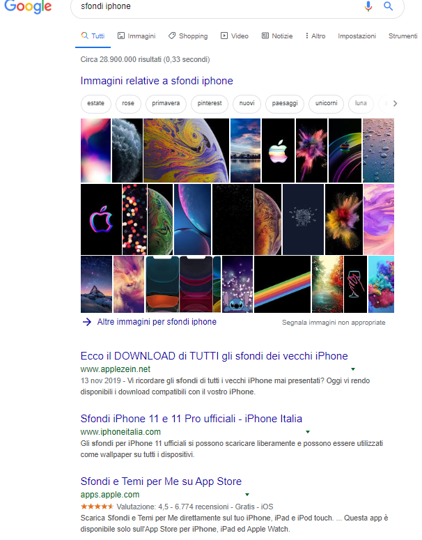 serp di sfondi iphone su google