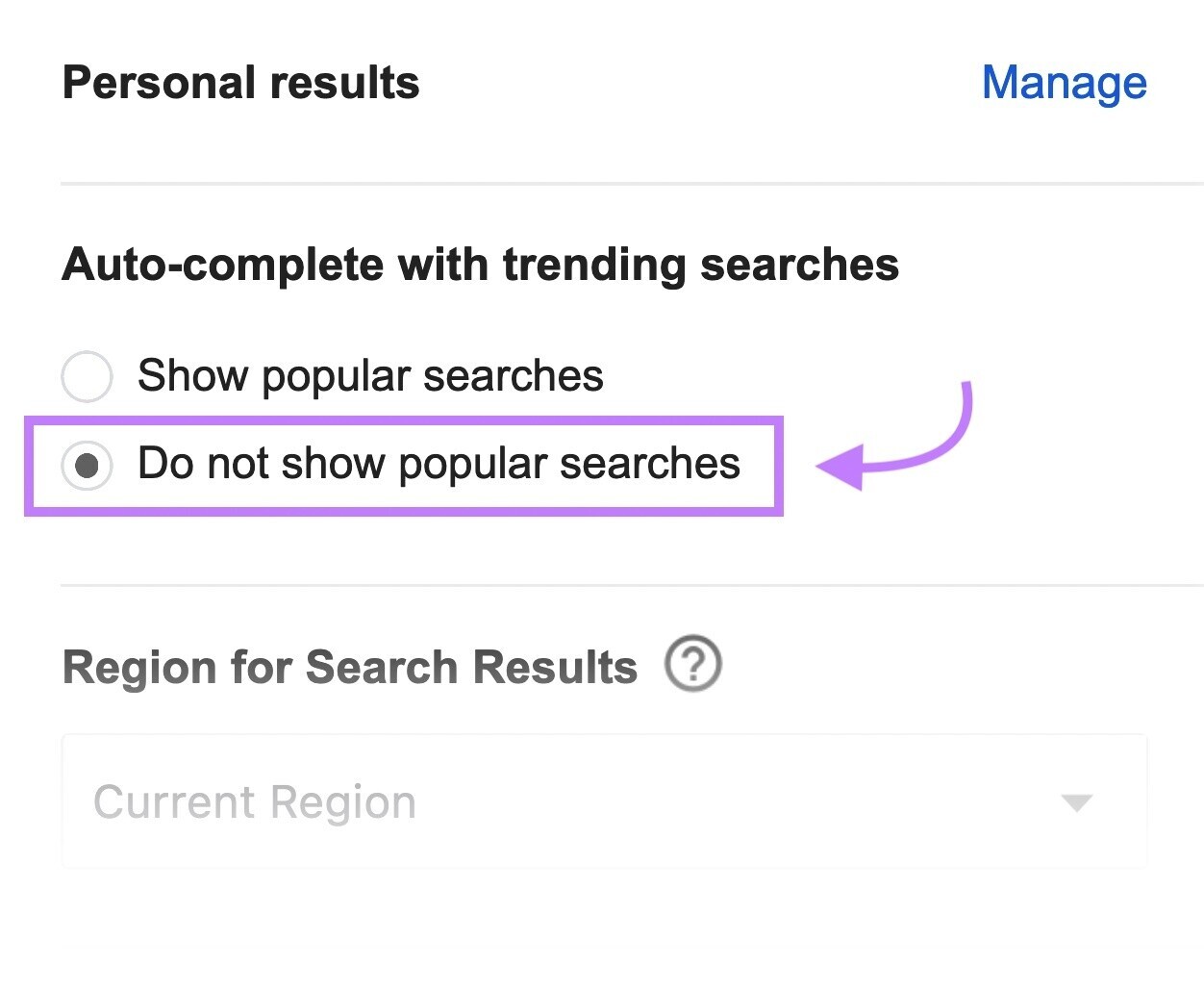 Searches in the search bar done without autocomplete show “No