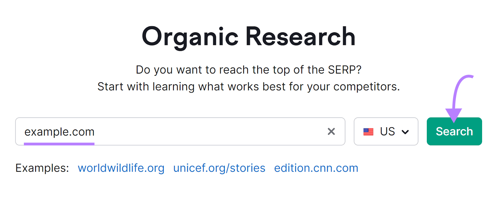 Organic Research tool search bar